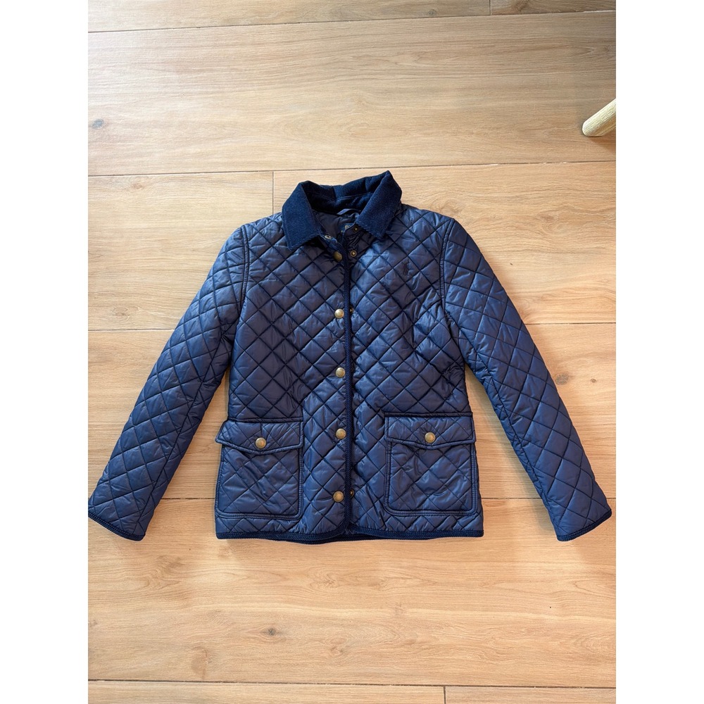 Polo Ralph Lauren Kids Navy Blue Quilted Barn Jacket Corduroy Collar L 12-14 - Picture 1 of 7